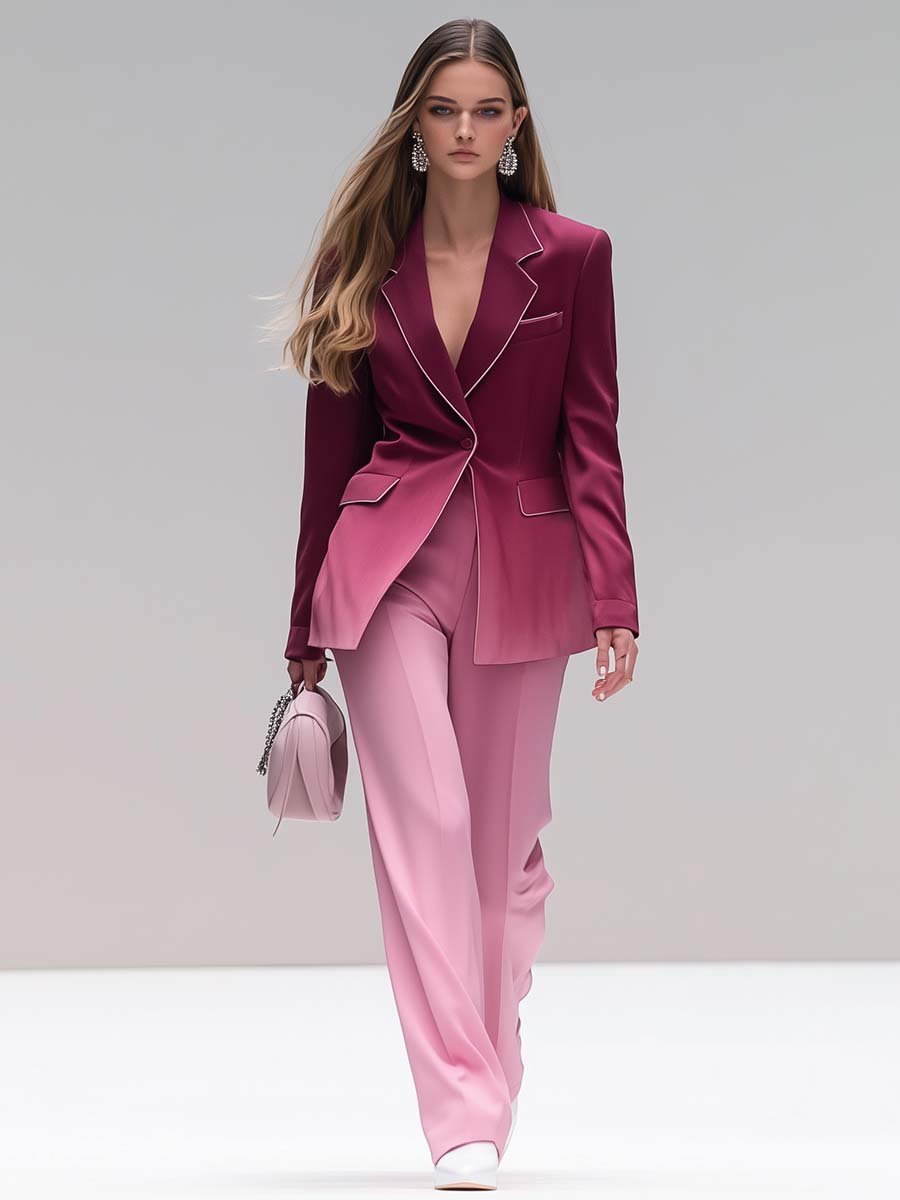 Elegant and Romantic Pink and Burgundy Gradient Suit