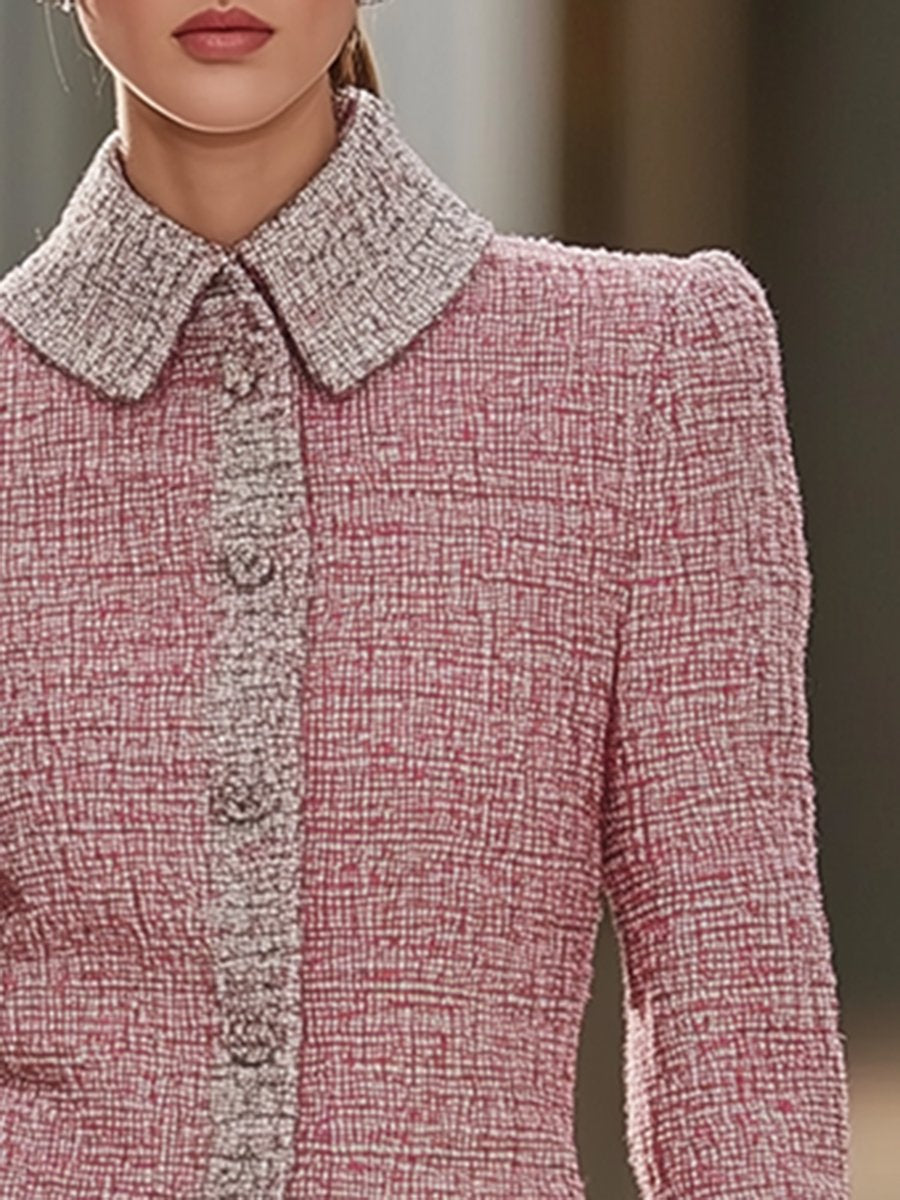 【24-hour shipping】High-Quality Retro Pink Tweed Chanel Style Suit