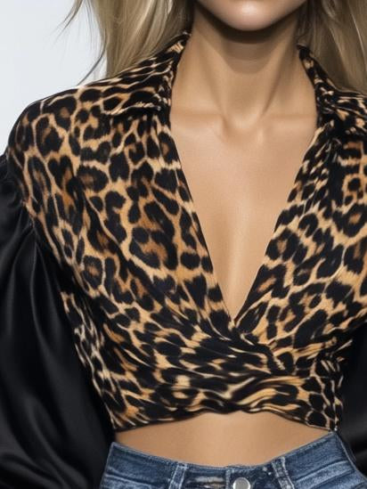 Classic Satin Long Sleeve Leopard Print Shirt