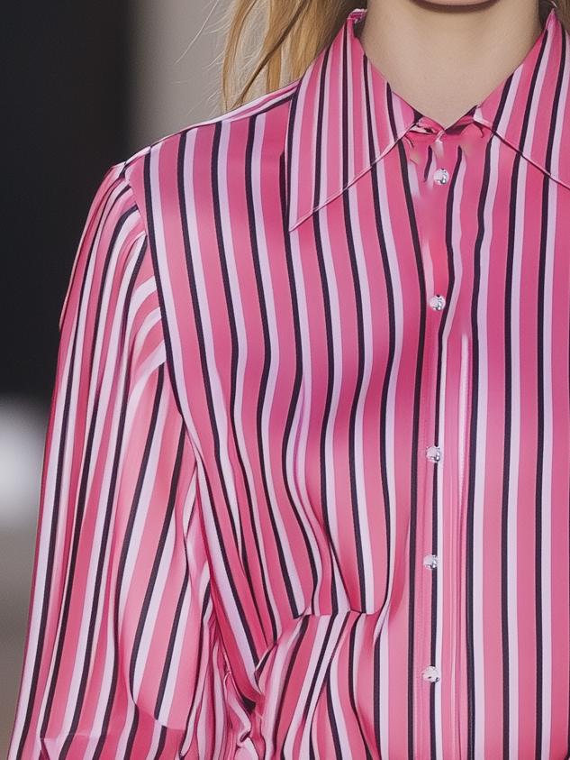 Elegant Lapel Pink Striped Long Sleeve Shirt