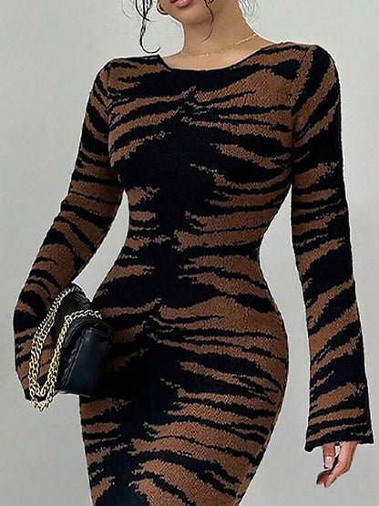 High-End And Fashionable Slim Fit Zebra-Print Suede Dress