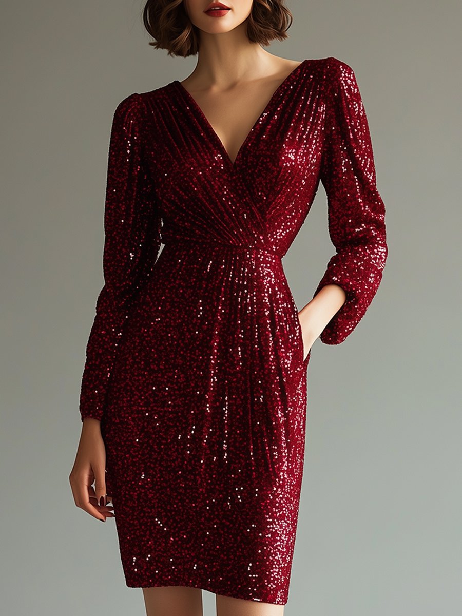 High-End Luxury Temperament Slim Heavy Sequined Mini Dress