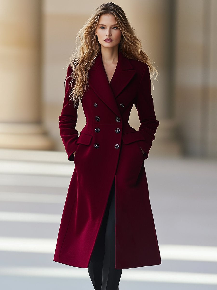 High-End Temperament Double-Breasted Waist Lapel Coat