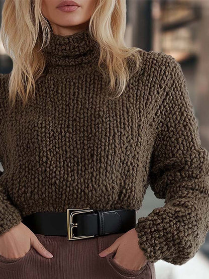 Retro Fashion Turtleneck Chunky Knit Sweater