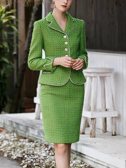 High Quality Vintage Green Tweed Chanel Style Set