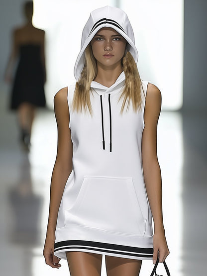 Smart Casual Hooded Sweatshirt Sleeveless Mini Dress