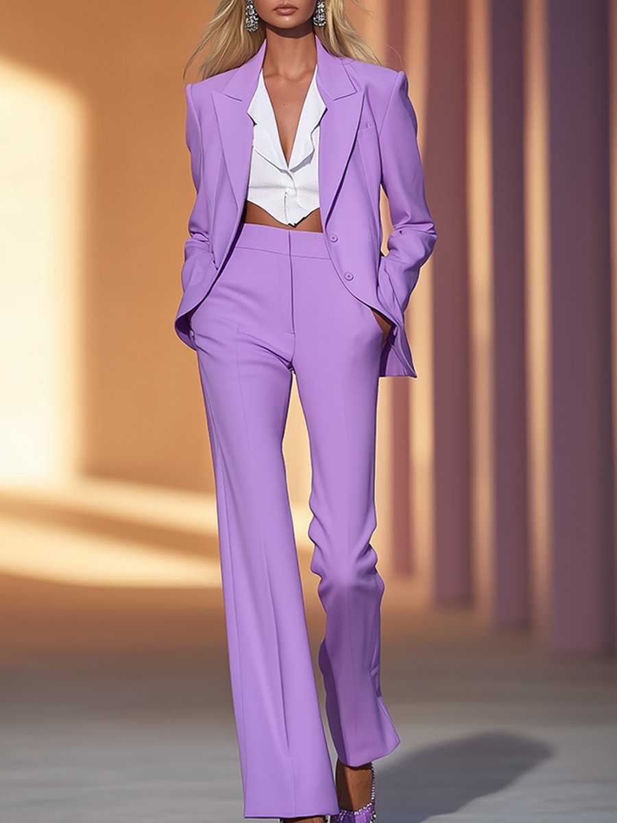 Stylish Lapel Elegant Purple Suit