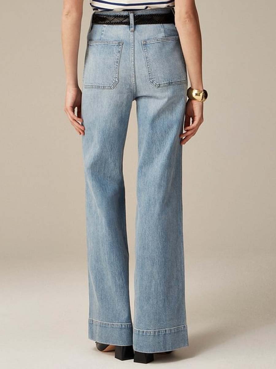 Loose Wide-leg Casual Washed Button-down Flared Jeans