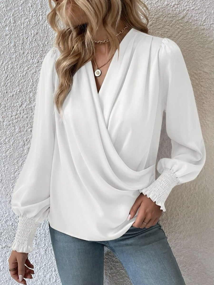 High Quality Elegant V-neck Lantern Sleeves Temperament Shirt