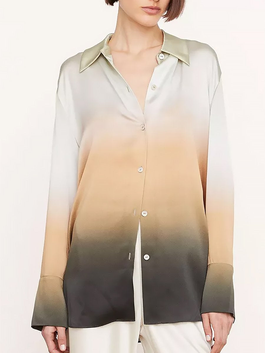 Casual And Fashionable Loose Gradient Satin Shirt