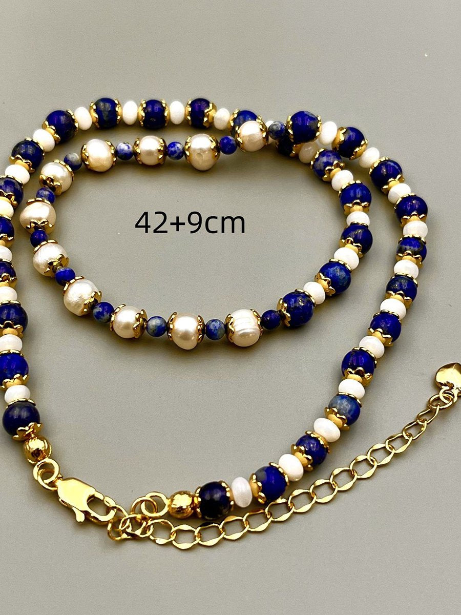 Vintage Natural Lapis Lazuli Pearl Fashion Necklace