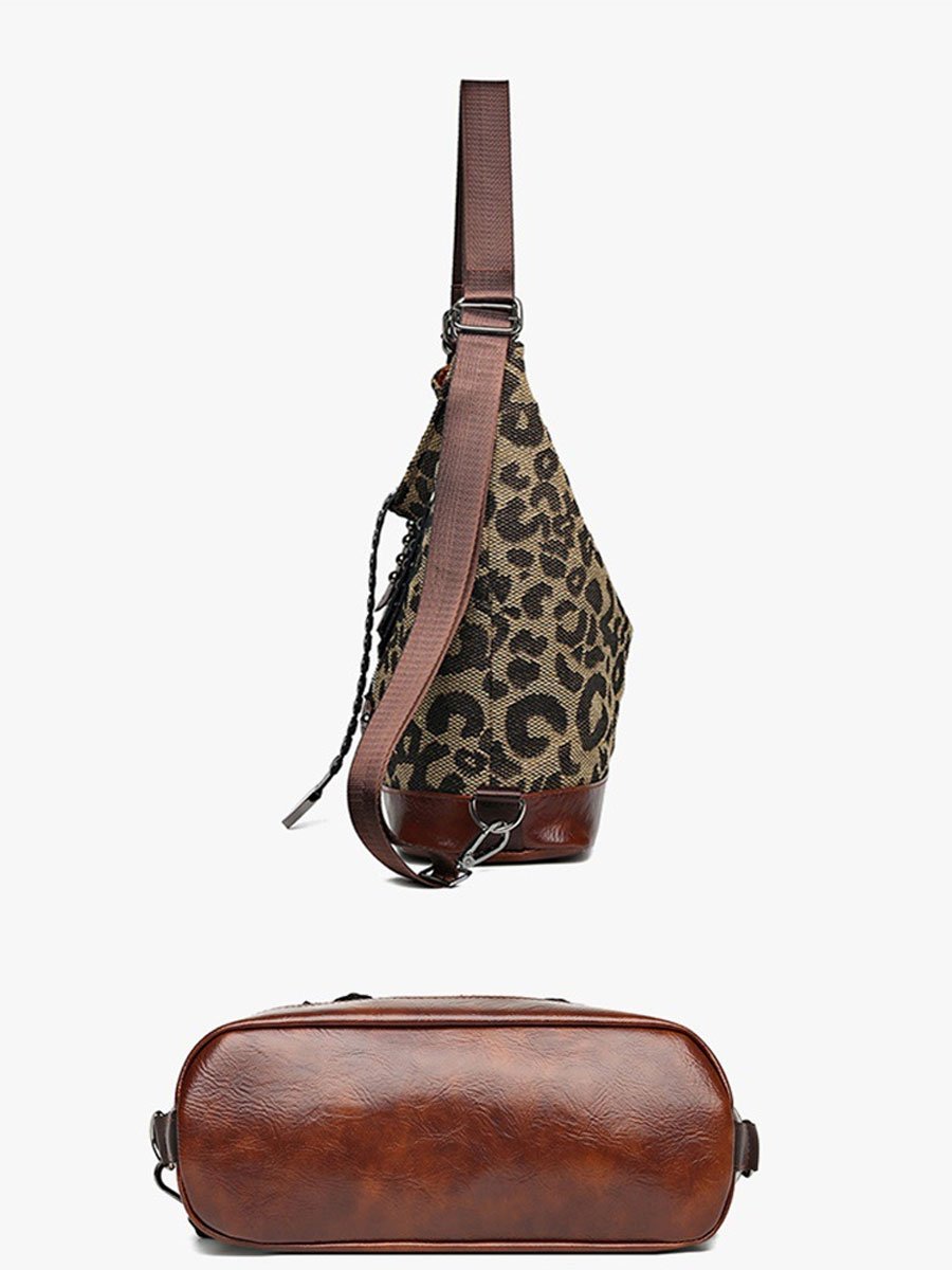 Fashion Leopard Studded Belt Shoulder Tote Bag