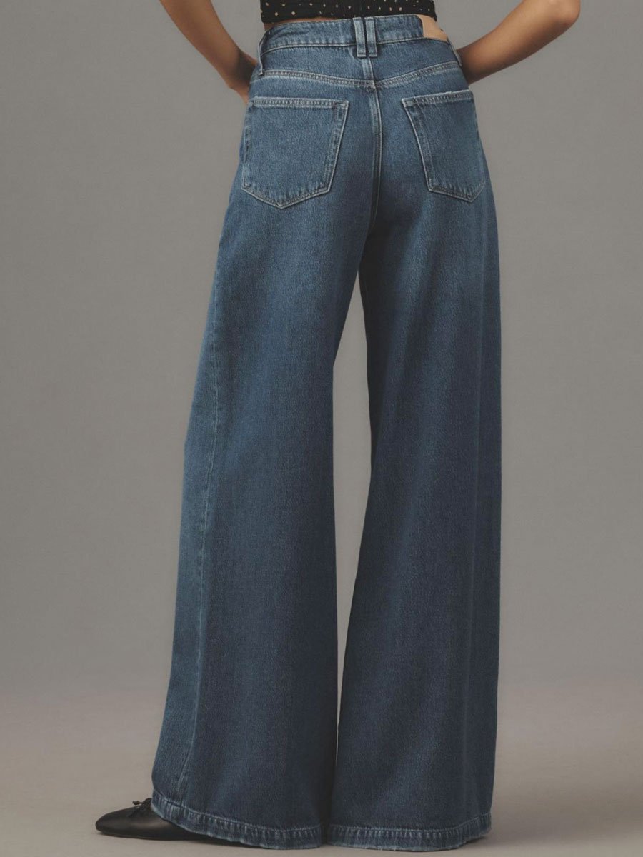 Casual Vintage Pocket Wide Leg Jeans