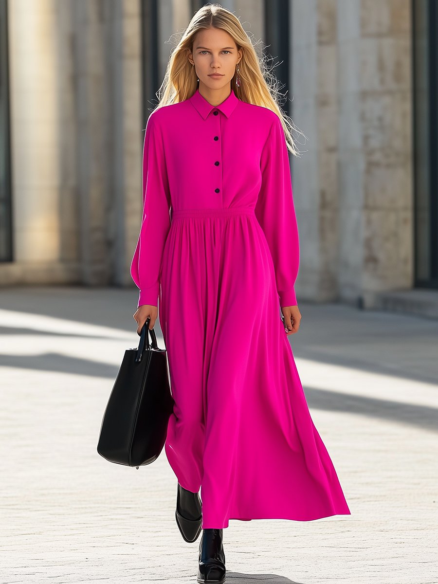 Casual Loose Fashion Lapel Button Shirt Maxi Dress