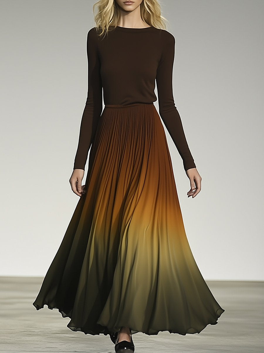 High-End Fashion Temperament Brown Gradient Maxi Dress