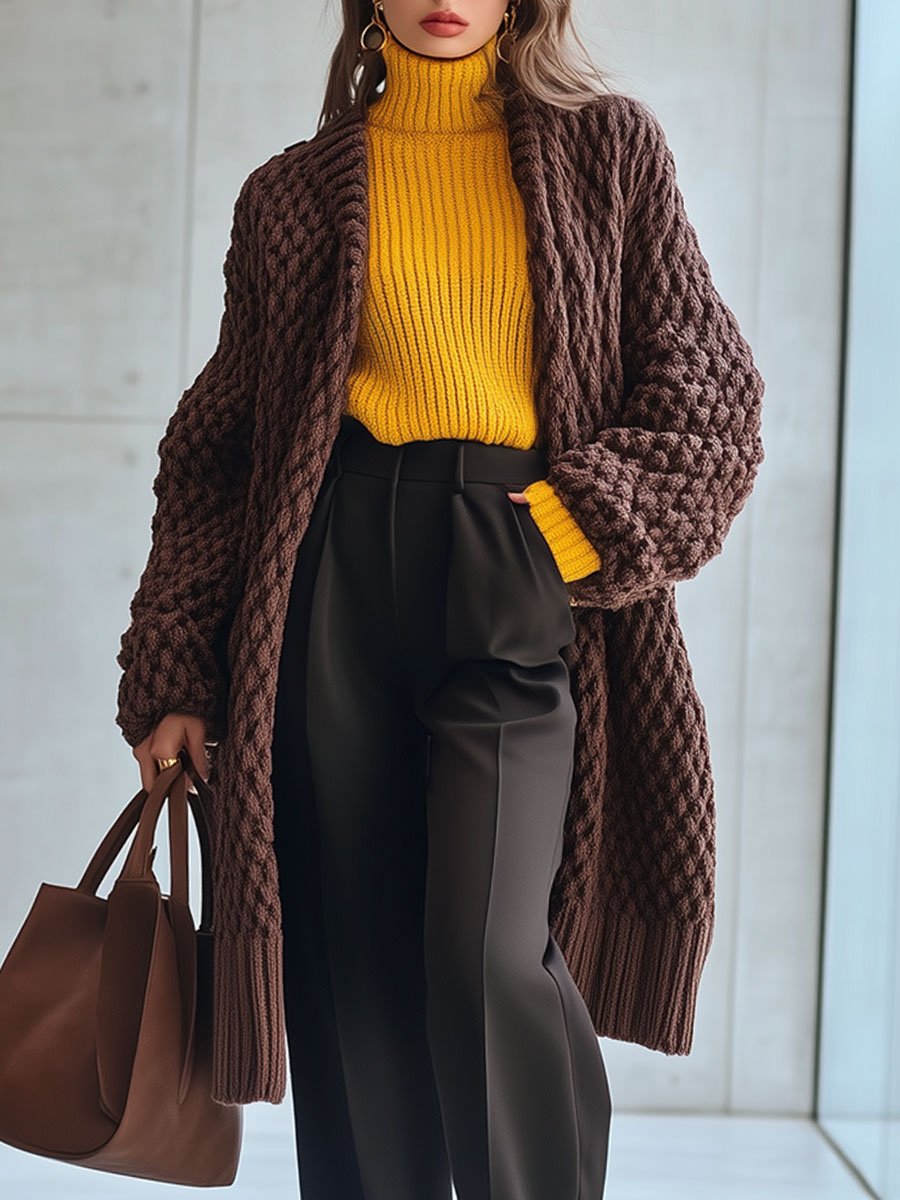 Casual Loose Retro Brown Knitted Cardigan