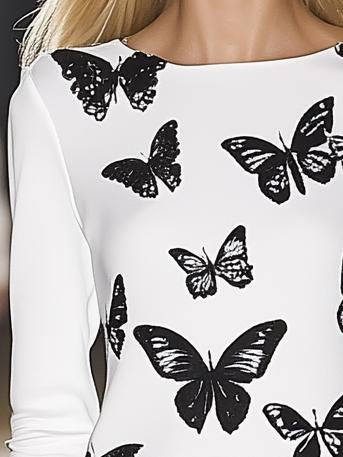 Casual Butterfly Print T-Shirt Long Sleeve Mini Dress