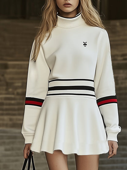 Fashionable  Striped Sweatshirt Long Sleeve Mini Dress