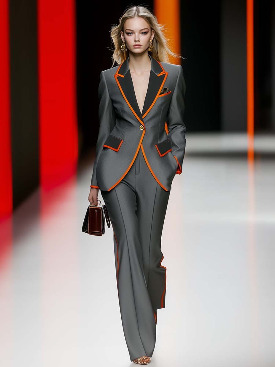 Exquisite Commuter Orange Contrast Gray Suit