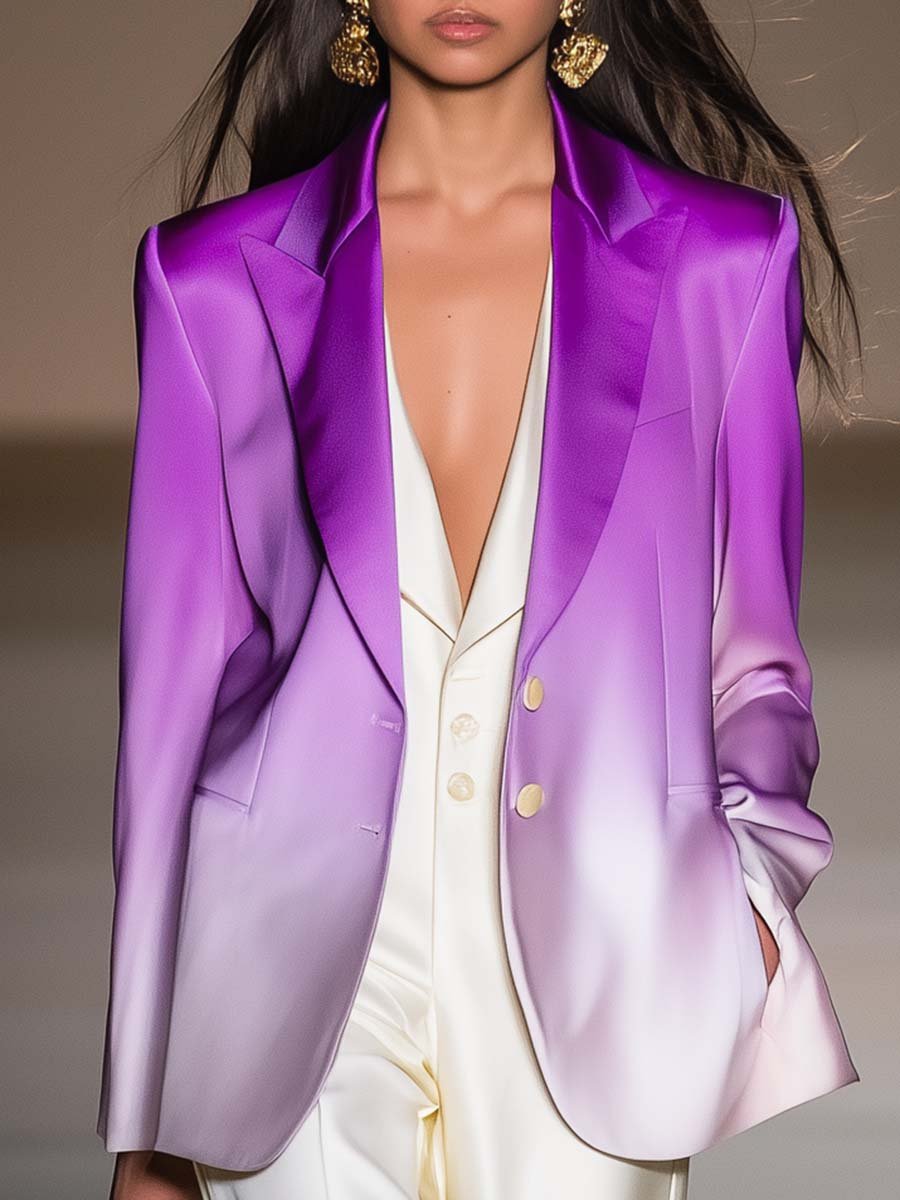 Elegant and Tasteful Gradient Purple Satin Blazer