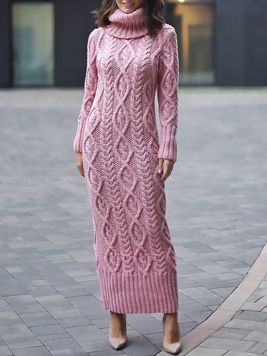 Retro Lazy Style Loose Casual Long Cable Sweater Pearl Dress