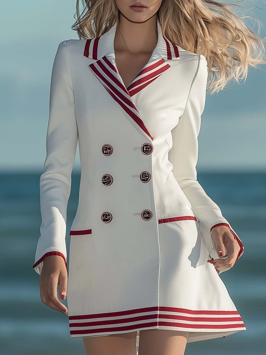 Classic Sailor Suit White Long Sleeve Mini Dress