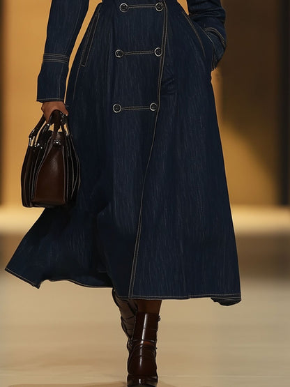 Casual Vintage Double Breasted Denim Long Sleeve Dress Style Trench Coat