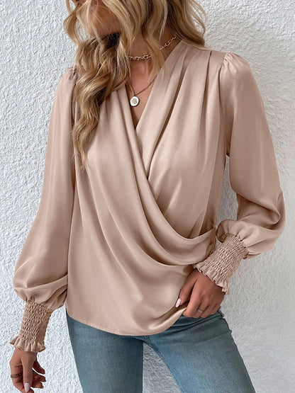 High Quality Elegant V-neck Lantern Sleeves Temperament Shirt