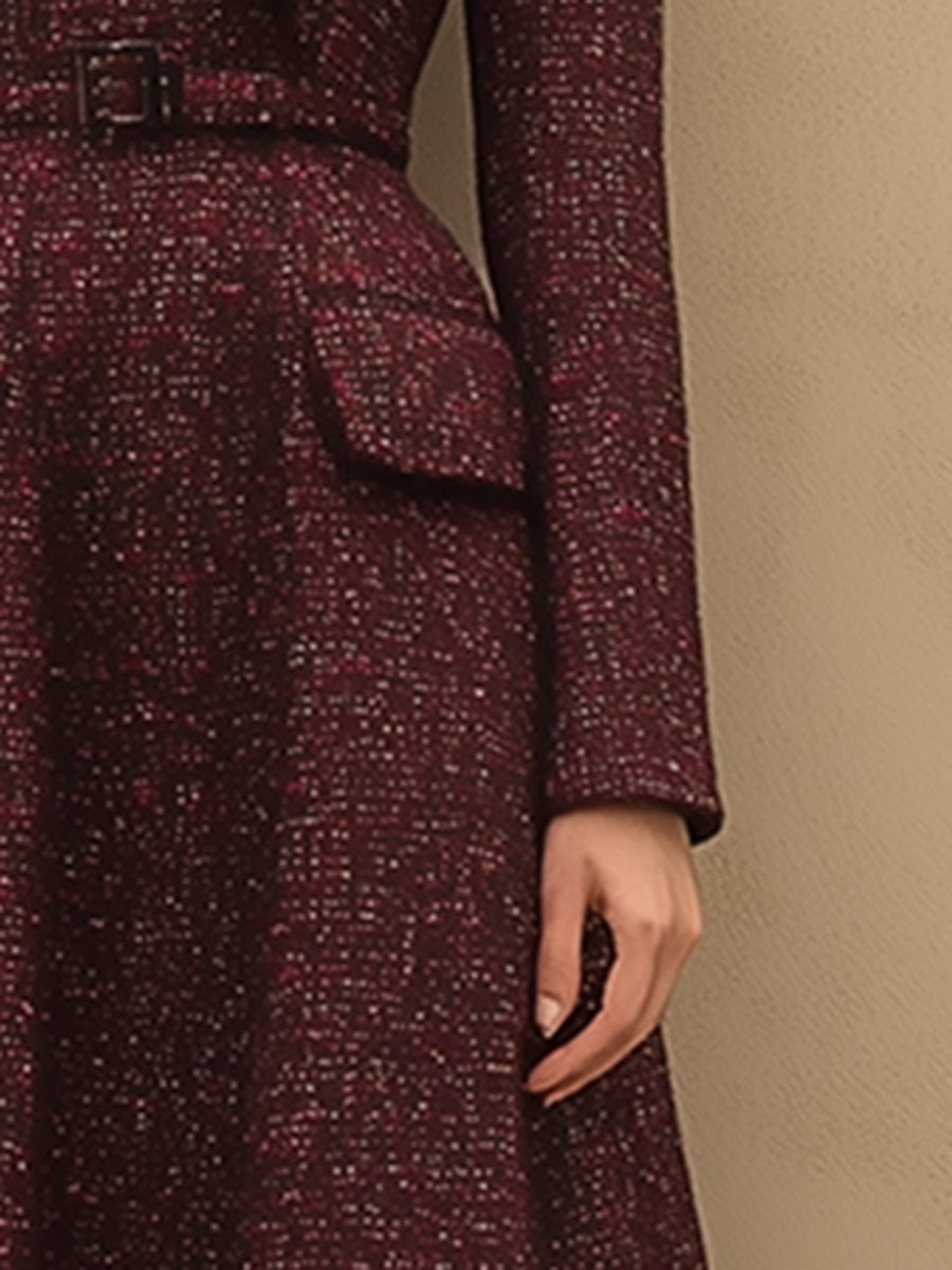 【24-hour shipping】Vintage Elegant Ankola Red Tweed Lapel Dress