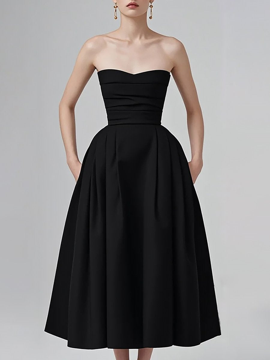 High-end Elegant Romantic Black Strapless Maxi Dress