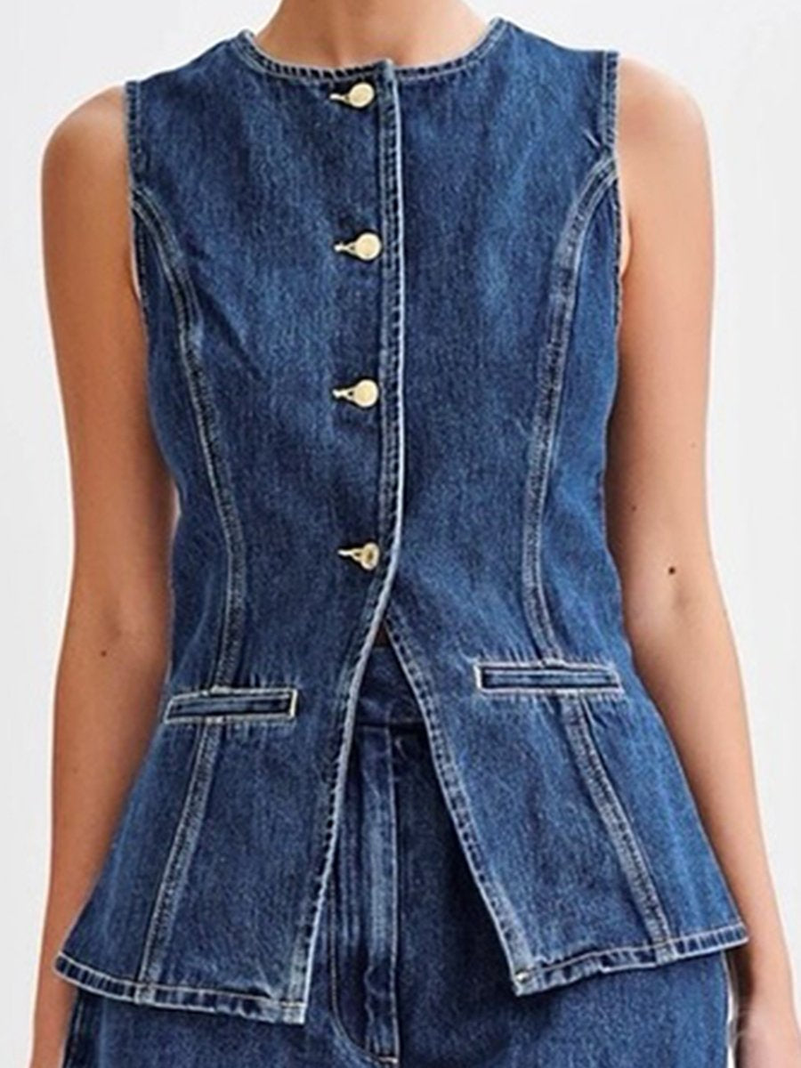 Casual Fashion Sleeveless Vest Shorts Denim Suit