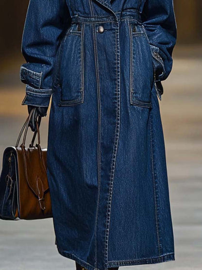 Retro Fashion Loose Fit Large Pocket Denim Trench Coat