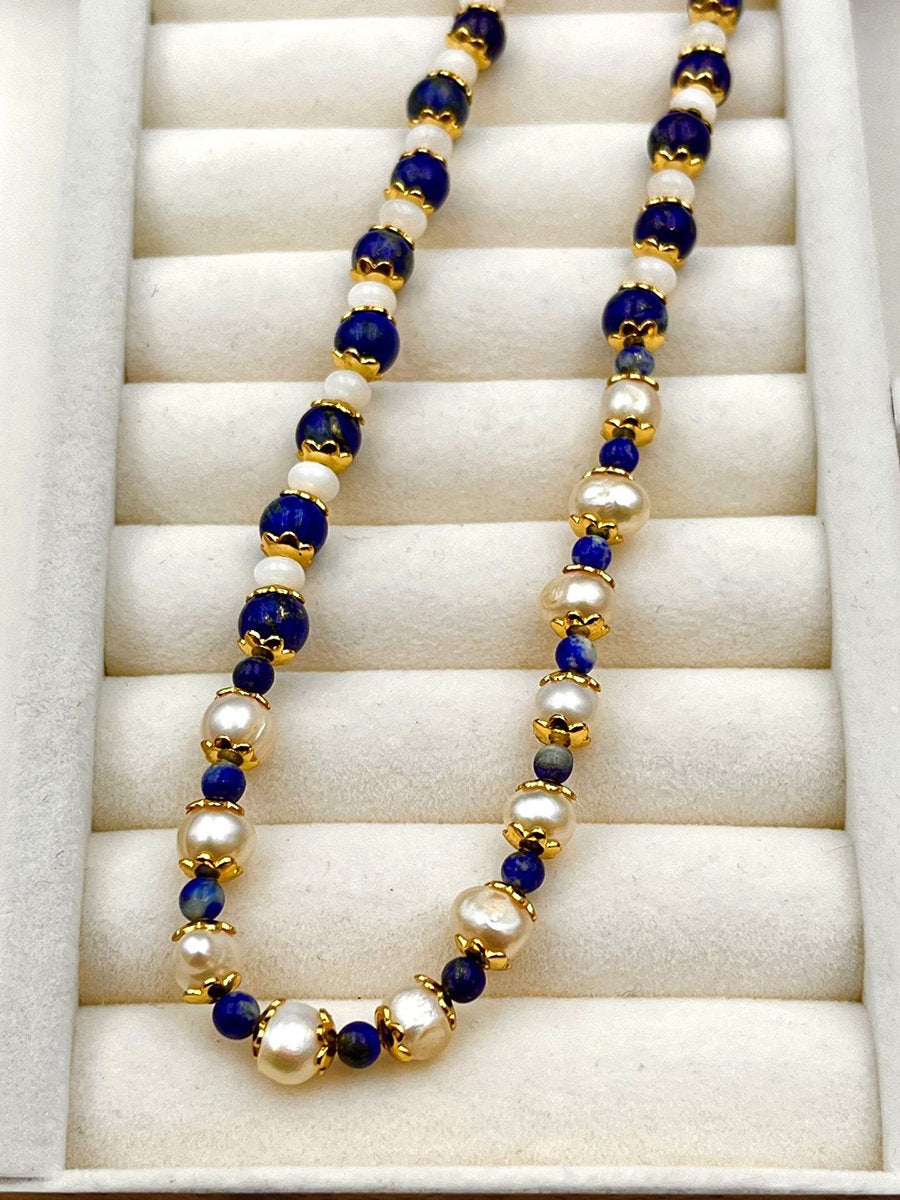 Vintage Natural Lapis Lazuli Pearl Fashion Necklace