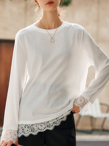 Simple And Elegant Lace White T-Shirt