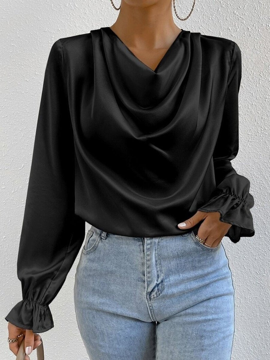 Elegant Ruffled Long Sleeve Satin Shirt