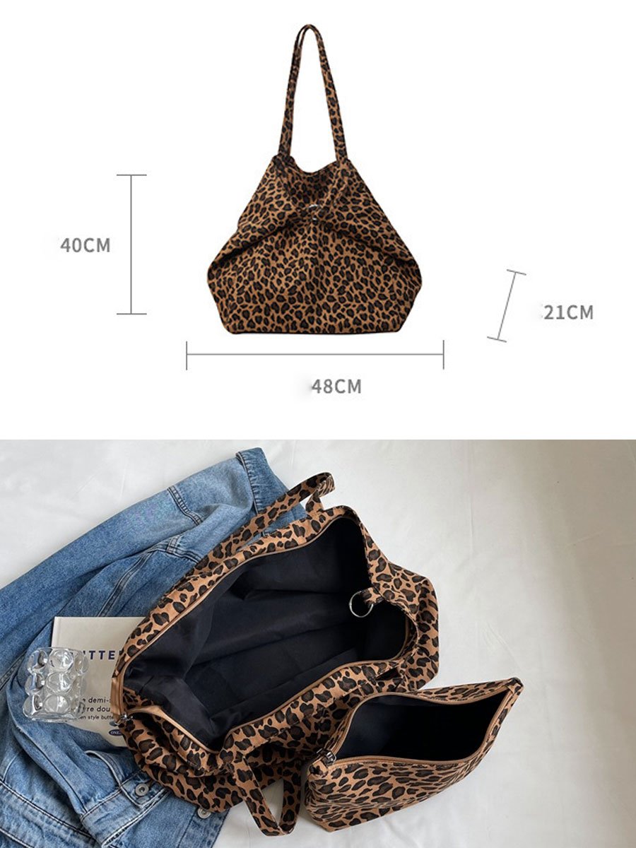 Leopard Print Canvas Commuter Fashion Shoulder Bag