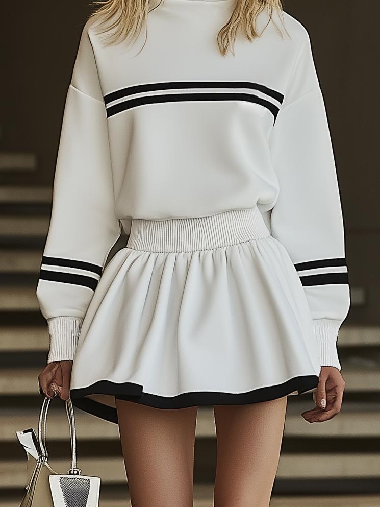 Fashionable Sports Style Striped Sweatshirt Long Sleeve Mini Dress