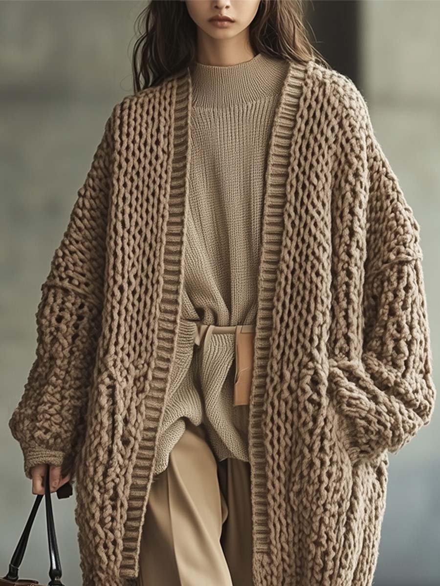 Fashion Retro Light Color Open Collar Knitted Cardigan