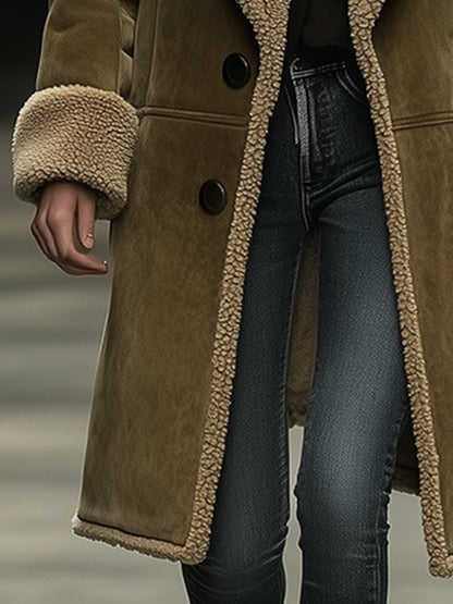 Casual Loose Retro Corduroy Lambskin Patchwork Coat