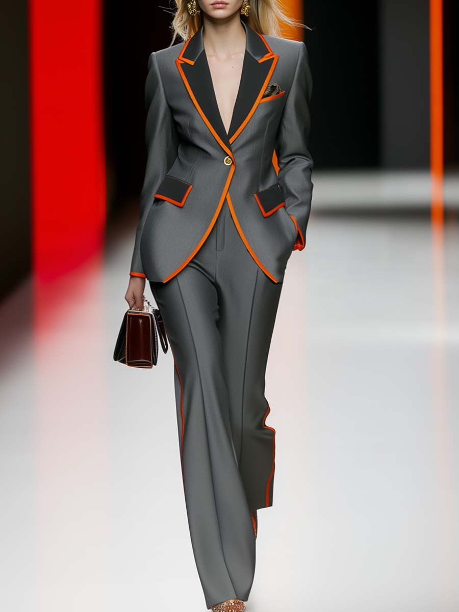 Exquisite Commuter Orange Contrast Gray Suit