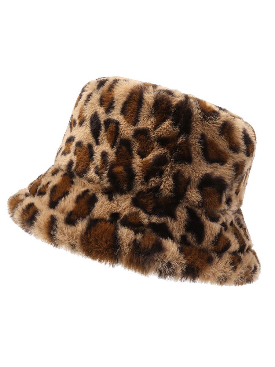 Casual Fashion Leopard Fur Warm Bucket Hat