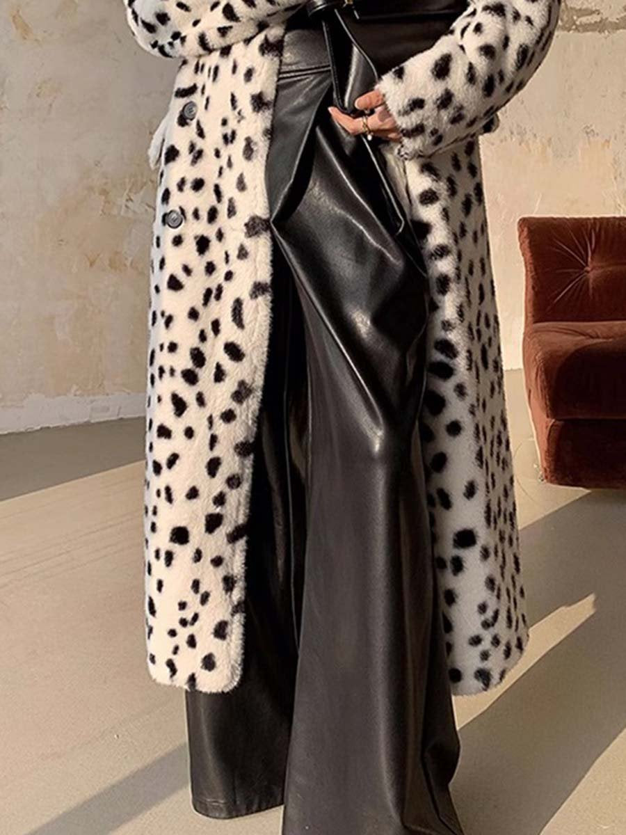 Retro Fashion Temperament Spotted Faux Fur Long Coat