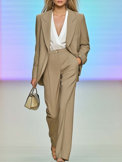 Fashionable Commuting Simple Beige Thin Suit