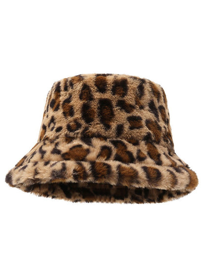 Casual Fashion Leopard Fur Warm Bucket Hat