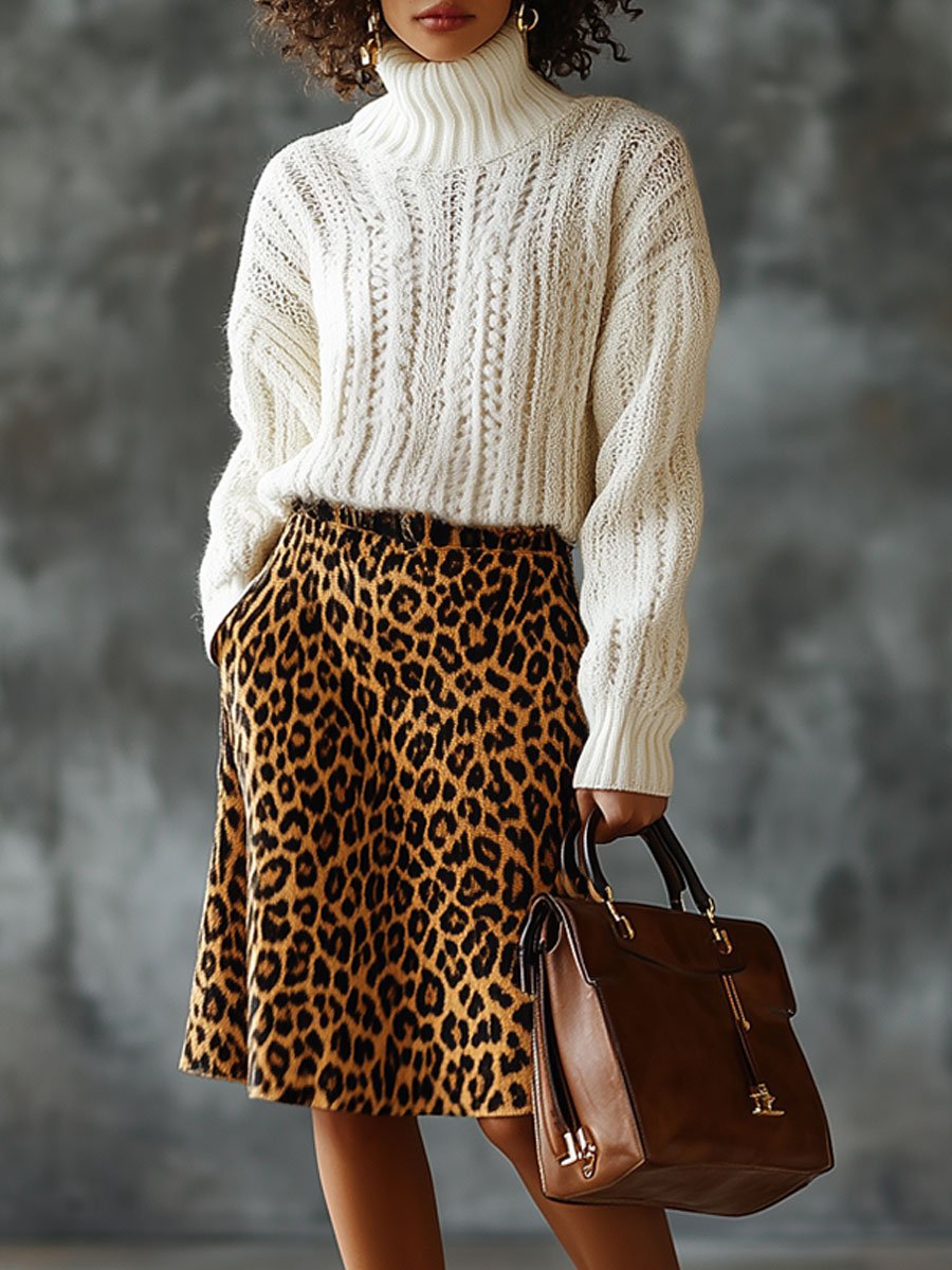 Casual Loose Solid Color Crochet High Collar Pullover Sweater