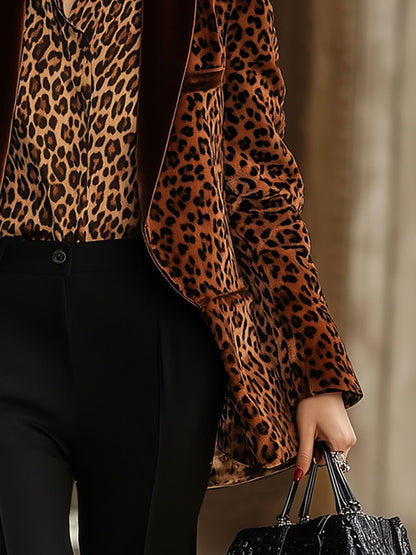 【24-hour shipping】Casual Loose Retro Velvet Leopard Print Lapel Blazer