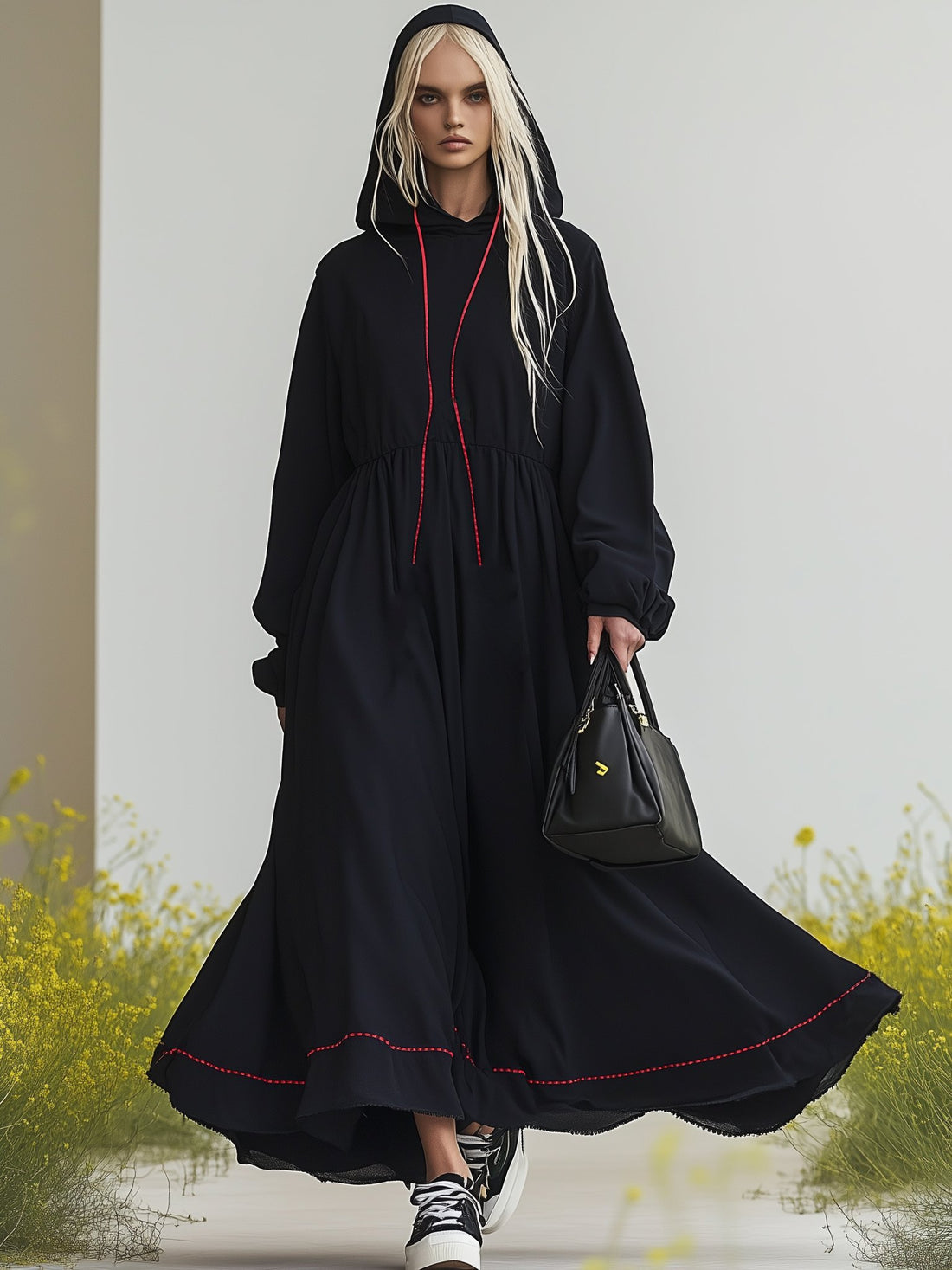 Loose Fit Hooded Sweater Long Sleeve Maxi Dress