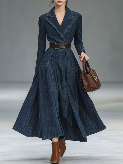 Casual Loose Retro Lapel Long Denim Trench Coat