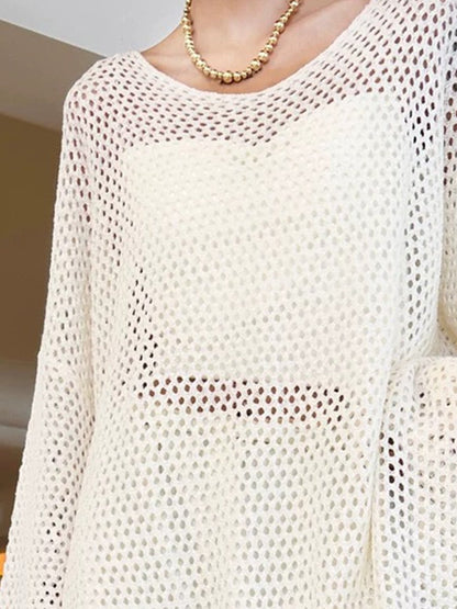 Fashionable and Elegant Mesh Knitted Long-Sleeved Top