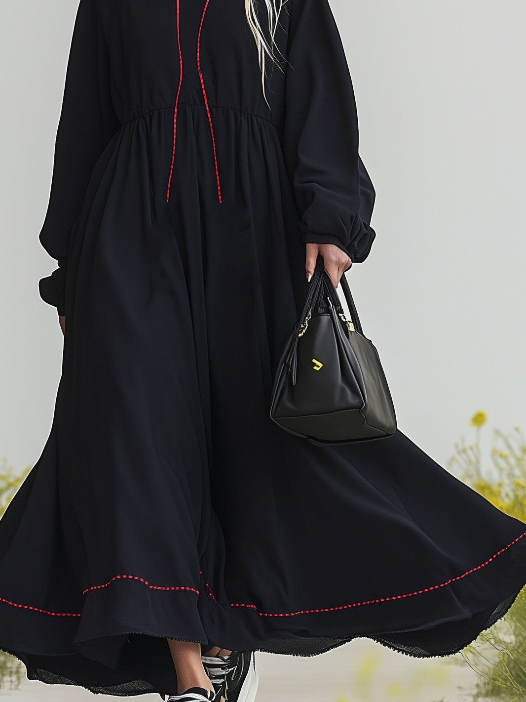 Loose Fit Hooded Sweater Long Sleeve Maxi Dress